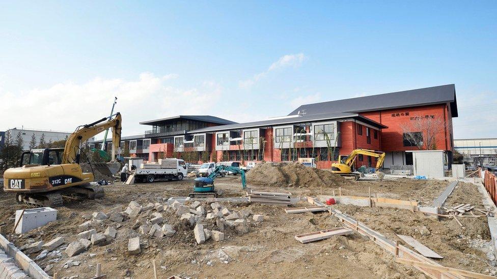 The construction site for an elementary school operated by Moritomo Gakuen in Toyonaka, Osaka, Japan. February 18, 2017.