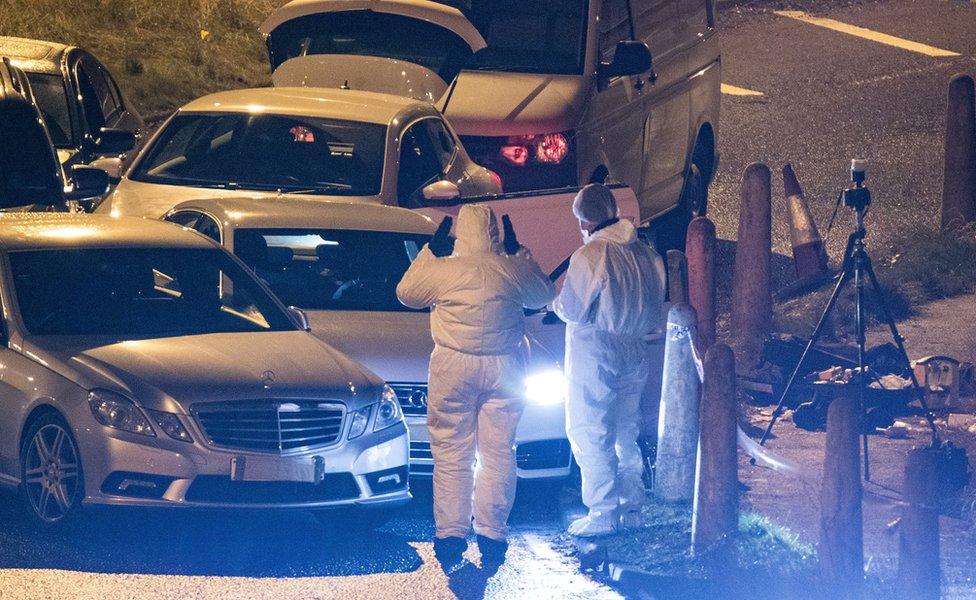 Forensic officers at scene of M62 shooting