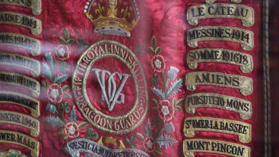 The battle honours of the Royal Inniskilling Dragoon Guards in St Macartin's Cathedral, Enniskillen