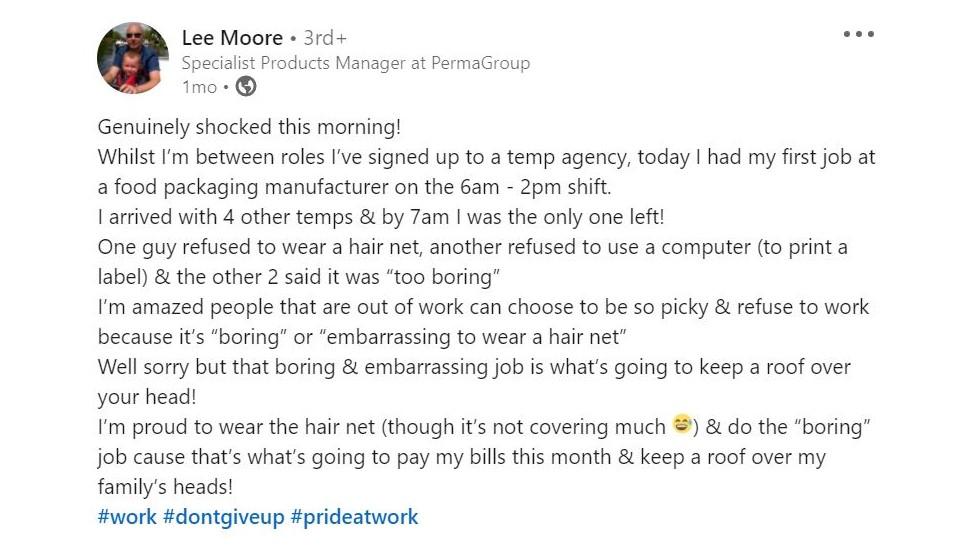 Lee Moore LinkedIn post