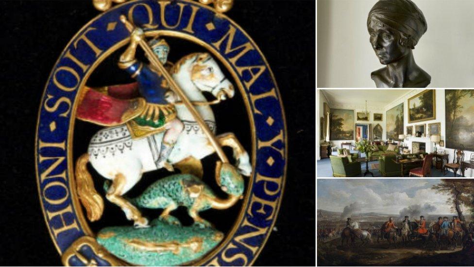 Order of the Garter, Bronze bust of Marjorie, Marchioness of Anglesey, furniture in Plas Newydd, painting depicting Duke of Marlborough before Battle of Blenheim
