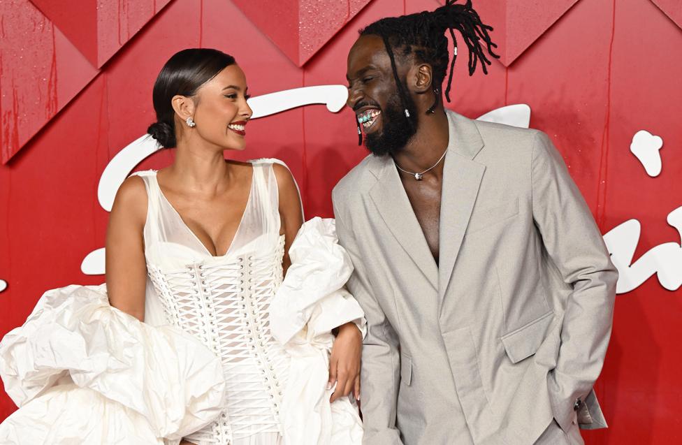 Maya Jama and Kojey Radical attend The Fashion Awards 2023 Presented by Pandora at the Royal Albert Hall on December 04, 2023 in London, England.