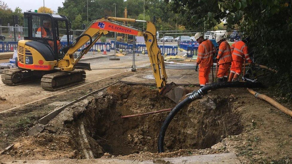 Thames Water burst water site digging