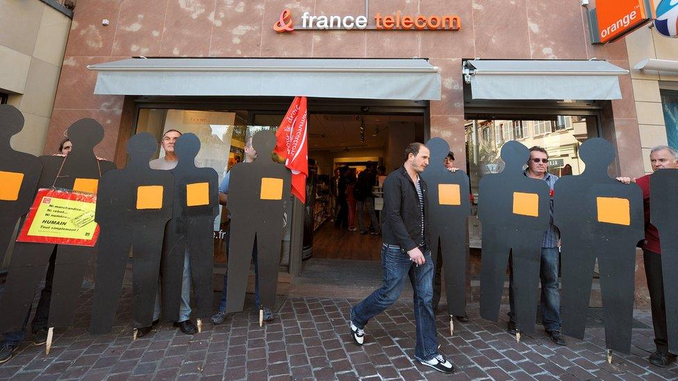 France Telecom workers protest in 2009 against the spate of suicides