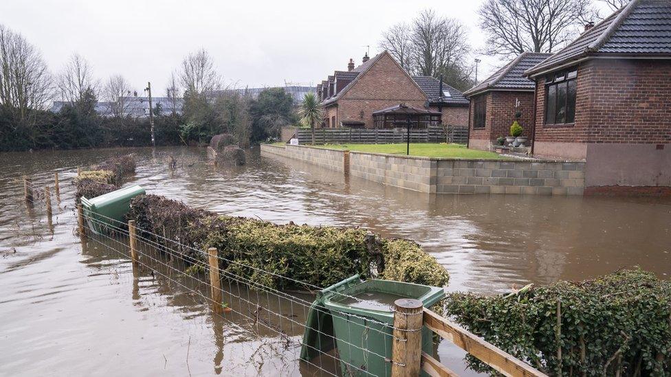 Flood water in Tadcaster, North Yorkshire after the River Wharfe overtopped its banks