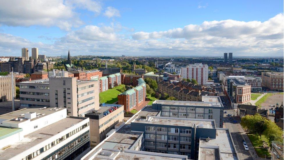 Looking over Glasgow and the campus of University of Strathclyde