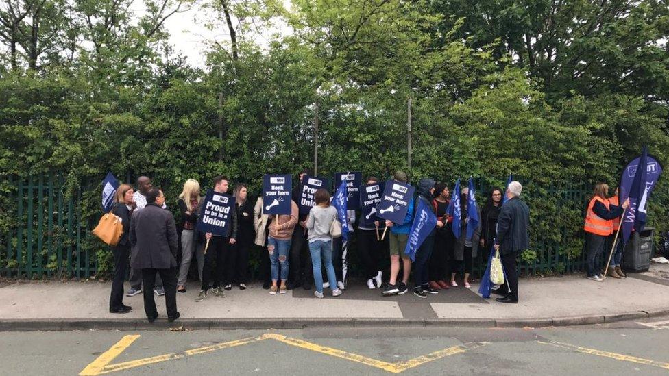 Teachers on strike at the school