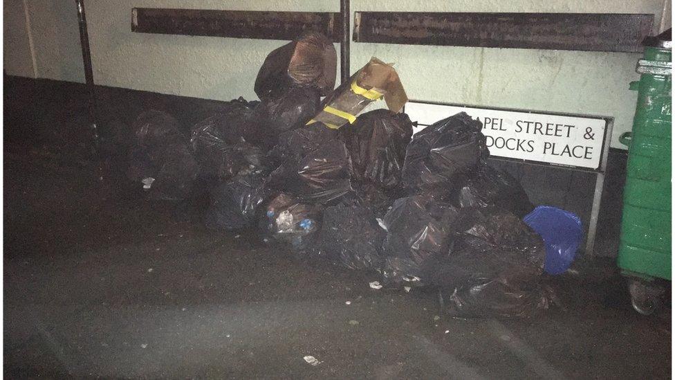 Rubbish piling up on Chapel Street, Bridgend