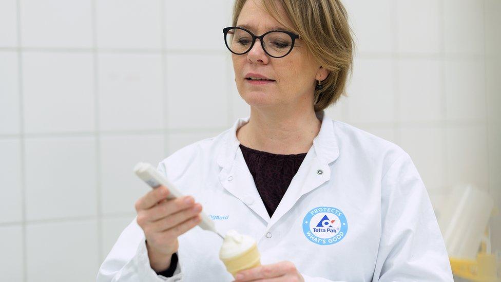 Elsebeth Baungaard testing the temperature of ice cream