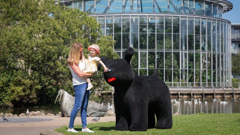 Child stroking dog in Sunderland