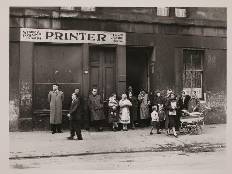 Funeral party awaiting the hearse, Gorbals, 1963