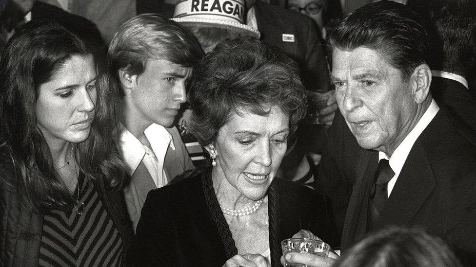 Patti Davis, left, Nancy Reagan, centre, and Ronald Reagan, right