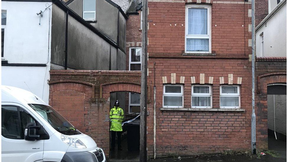 Police guarding the scene at Brynderwen Road