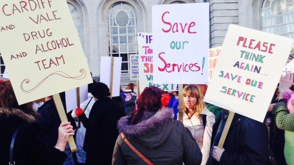 Protest at Cardiff City Hall in February 2015