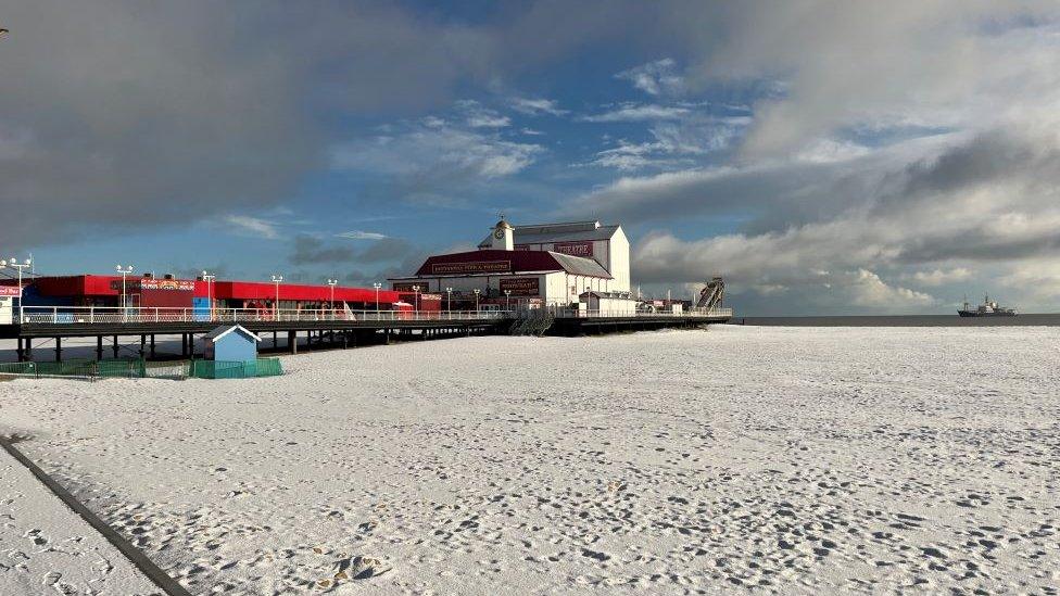 Beach covered in snow