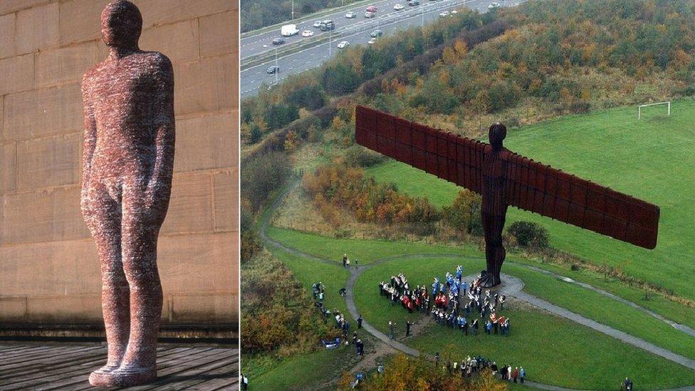 Brick man model and the Angel of the North