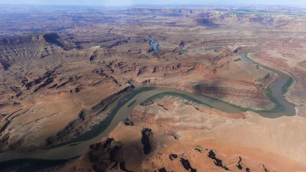 The Colorado River flows through the northern end of Bear Rocks in the US Four Corner region