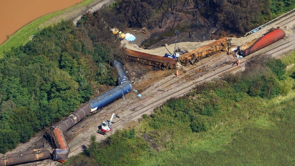 An overhead view of the wreckage