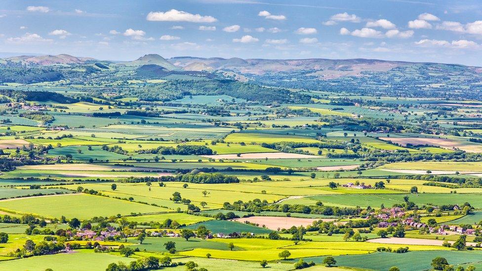 Aerial view of Shropshire hills