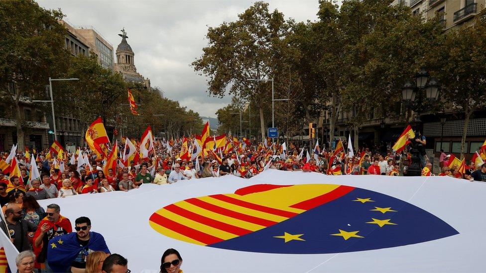 A pro-unity rally in Barcelona, 12 Oct 17