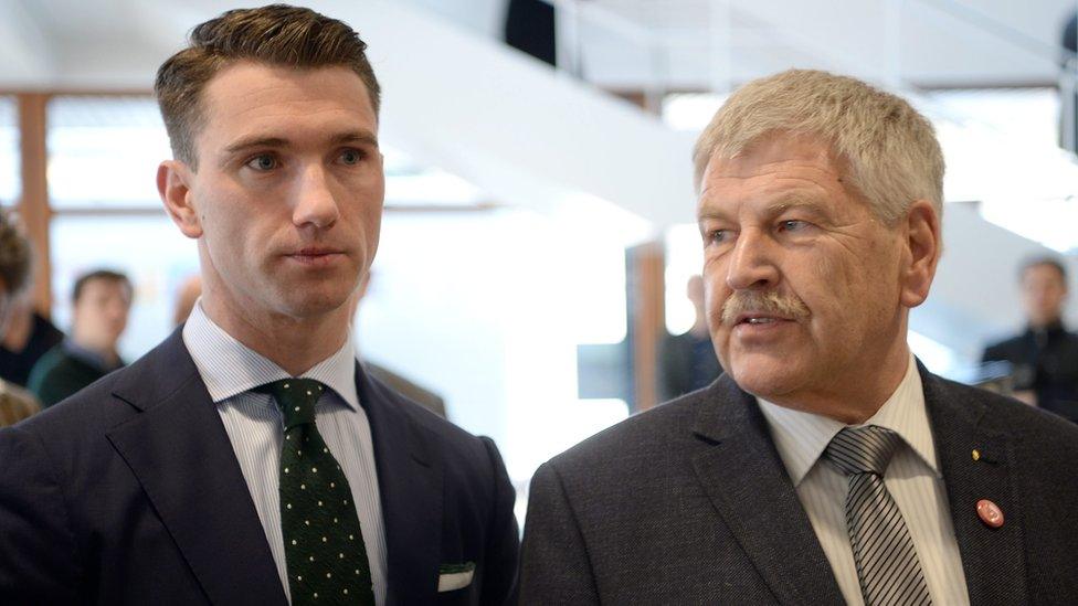 Frank Franz (L) and Udo Voigt (R) at court in Karlsruhe, 1 Mar 16