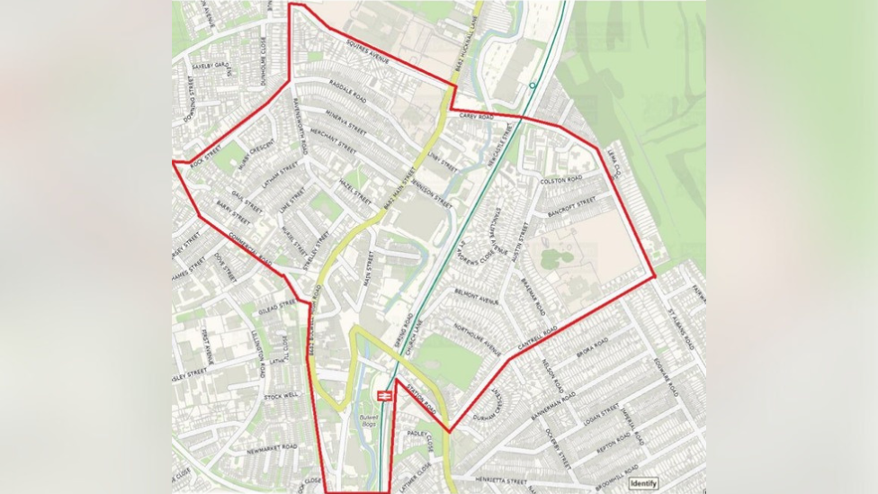 A map of Bulwell with a red border around a specific area, highlighting where a dispersal order is in place