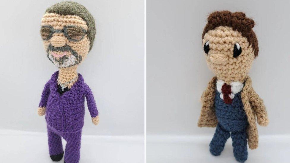 A knitted creation of George Michael and David Tenant