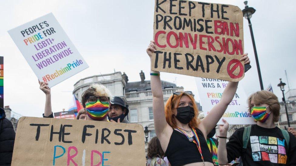 Protesters in London during Reclaim Pride, July 2021