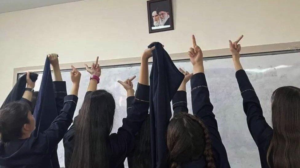 Schoolgirls protesting against their Islamic religious leaders last October at the height of the movement