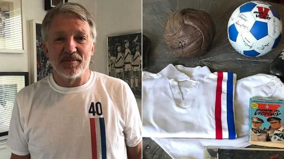 Russell Osman with Escape to Victory memorabilia