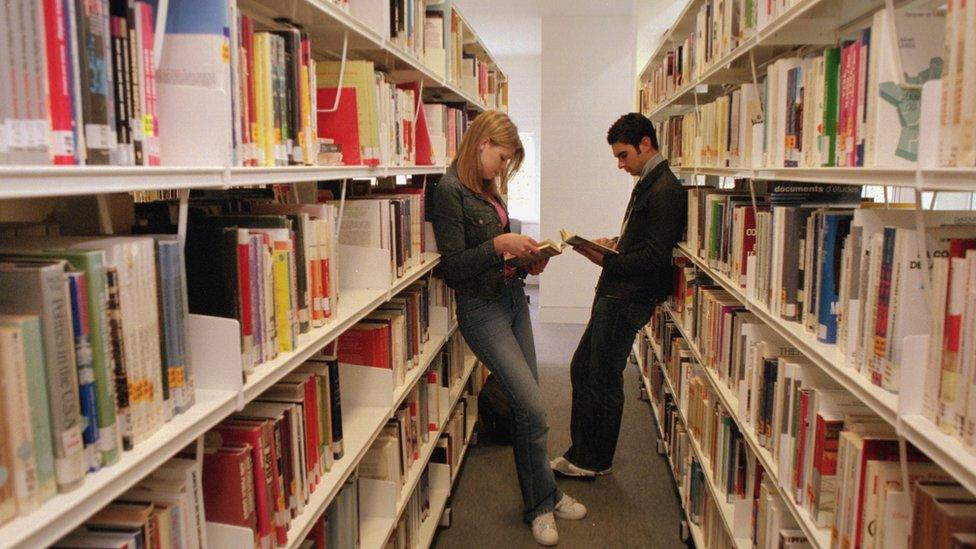 Students in a library