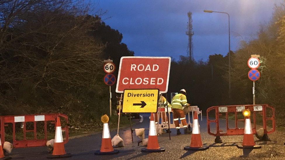 The road closure at the Orwell Bridge being put in place