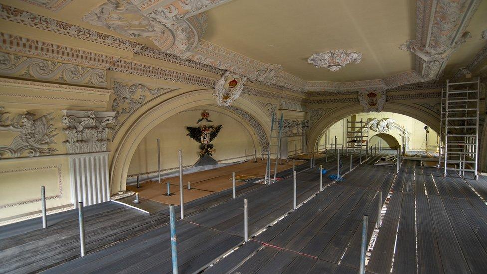 Temporary scaffolding at Blenheim Palace chapel