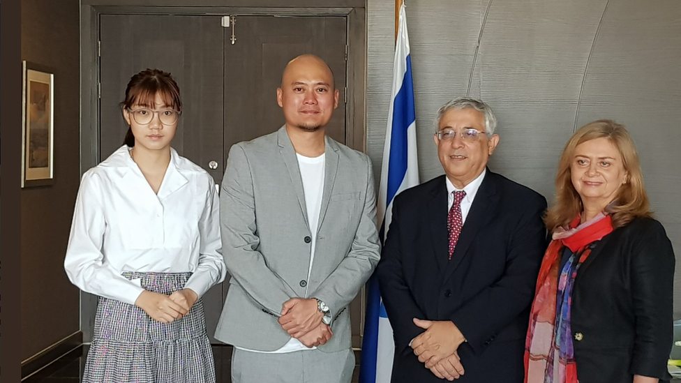 Photo released by Israeli embassy showing Pichayapa "Namsai" Natha, the BNK48 CEO, and the Israeli ambassador