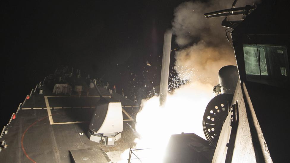 Cruise missile launch from USS Ross, 7 Apr 17