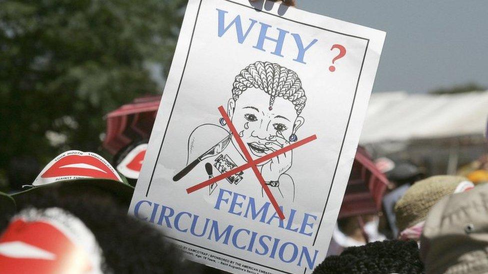 Members of African Gay and Lesbian communities demonstrate against female genital mutilation, 23 January 2007 at the Nairobi World Social Forum venue in Kasarani, Nairobi.