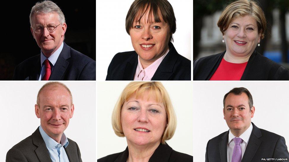 Clockwise from top left: Hilary Benn, Maria Eagle, Emily Thornberry, Michael Dugher, Pat Glass and Pat McFadden