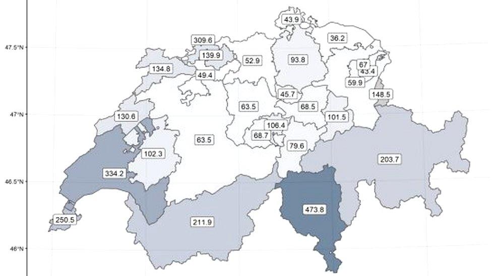 Covid-19 infection rates by Canton