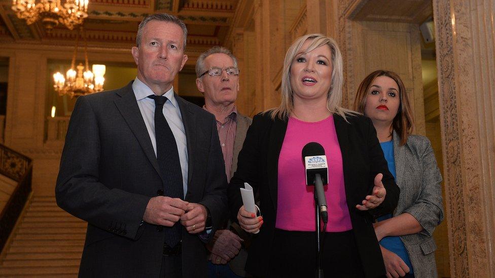 Michelle O'Neill and Sinn Féin colleagues Conor Murphy, Gerry Kelly and Elisha McCallion