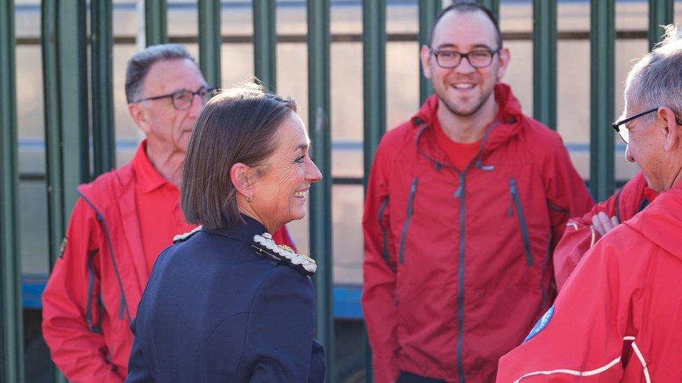 Lord-Lieutenant of North Yorkshire Jo Ropner meeting Cleveland Mountain Rescue members at its base near Great Ayton