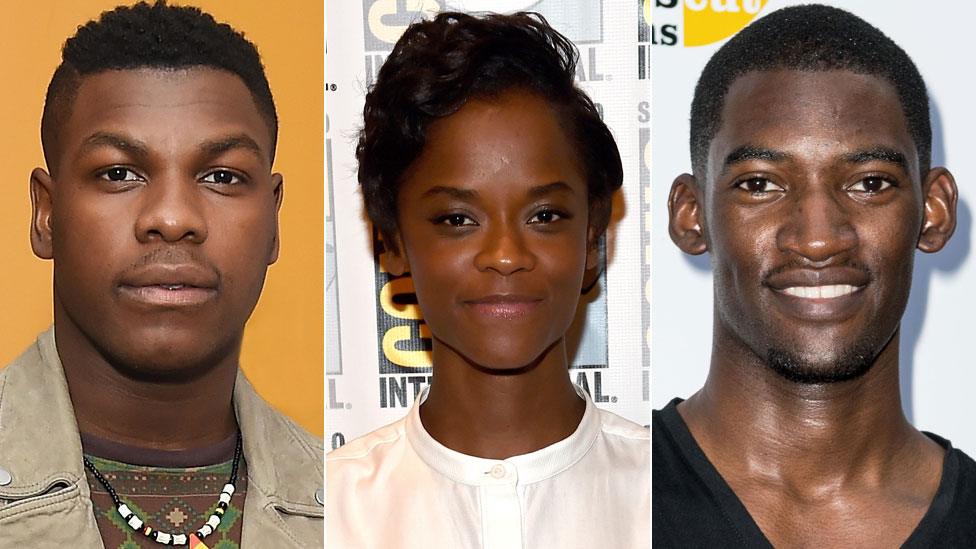 L to R: John Boyega, Letitia Wright and Malachi Kirby