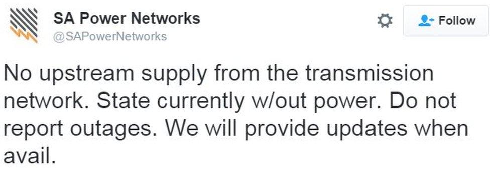 No upstream supply from the transmission network. State currently w/out power. Do not report outages. We will provide updates when avail.