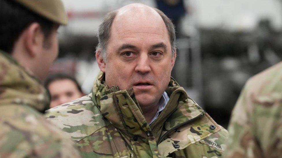 British Secretary of State for Defence Ben Wallace meets with British troops in Tapa Army Base, Estonia, January 19, 2023. REUTERS/Ints Kalnins