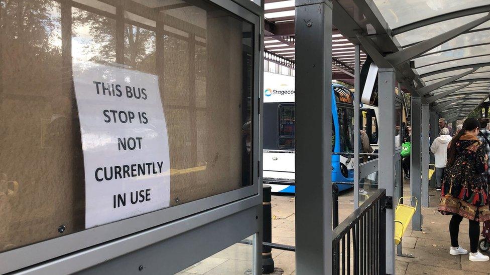 Sign saying bus stop non-operational