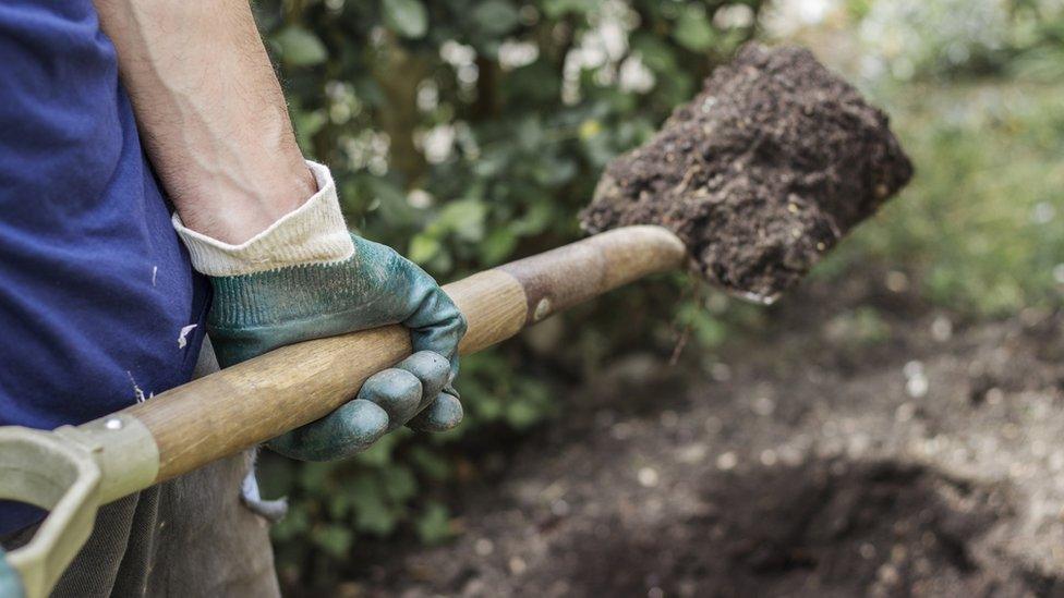 Individual with spade and soil