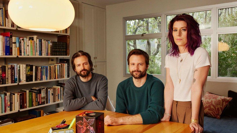 Stranger Things show writers Matt Duffer, Ross Duffer and Kate Trefry