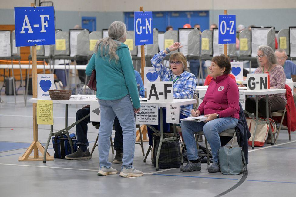 People vote at Longley Elementary School in Maine's 2nd congressional district on Election Day in Lewiston, Maine, 5 November 2024 