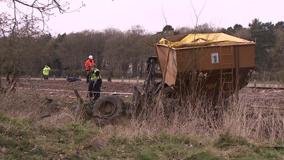 Tractor after being hit by train