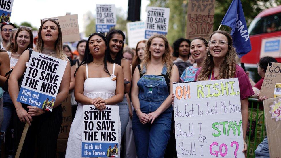 Junior doctors during a rally outside Downing Street in London