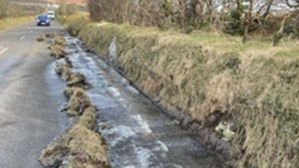 Part of the carriageway on the Mountain Road